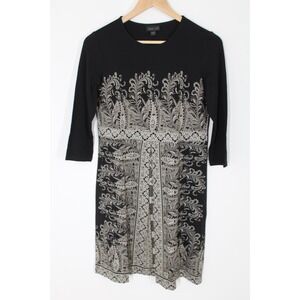 J Jill XSP Petite Black Gray Paisley Inverted PLeat Dress Wearever Collection